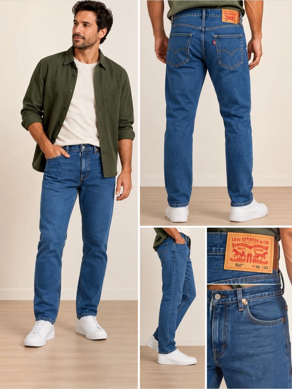 Levi’s 502 Taper Men’s Jeans 36x32 Blue Stretch Denim NWT